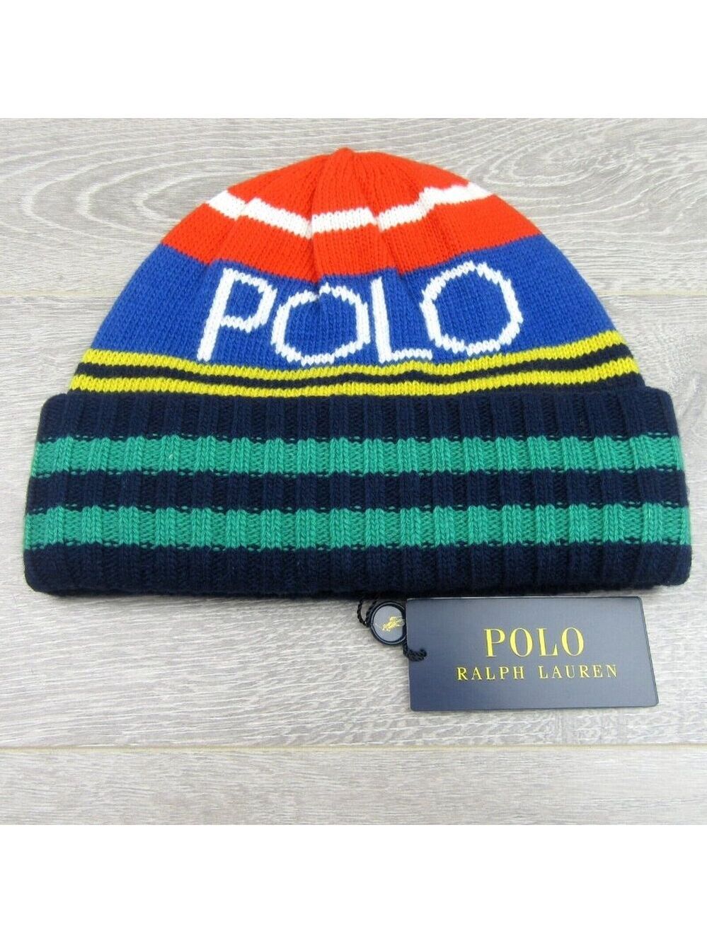 Polo Ralph Lauren Logo Striped Wool-Blend Beanie One Size Multi Color NEW - Picture 3 of 10